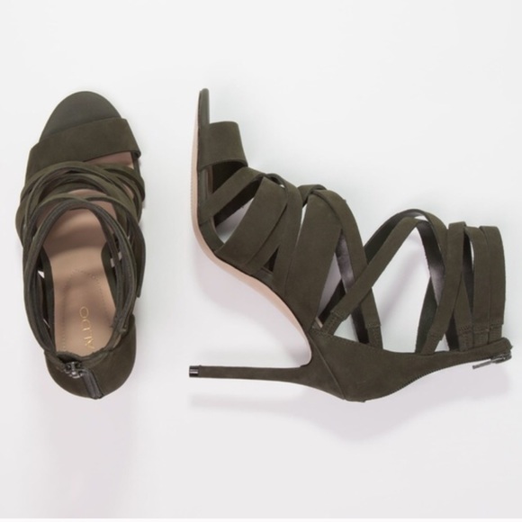 Aldo Shoes - Aldo Kelany Heeled Suede Sandals Forest Green